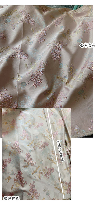 Tissu jacquard Grue Lotus : ameublement tissé à motif doré gaufré 3D, costumes, décoration