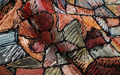 Tissu jacquard chenille : motif vitrail, 140 cm de large