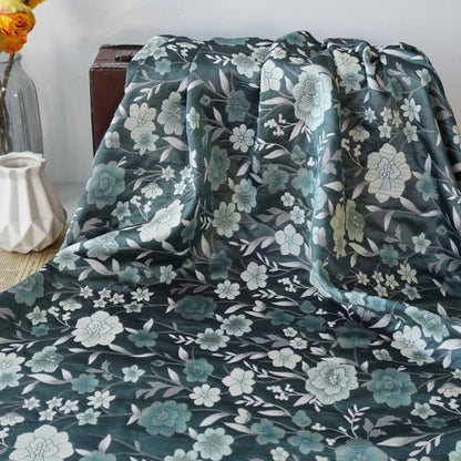 Japanese Floral Rayon Cotton Fabric: Blue Kimono Upholstery, 64"W