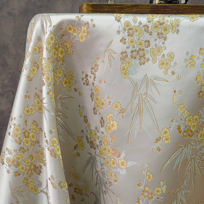 Silver Yellow Floral Brocade Fabric: 64" Rayon Blend, Costume Decor