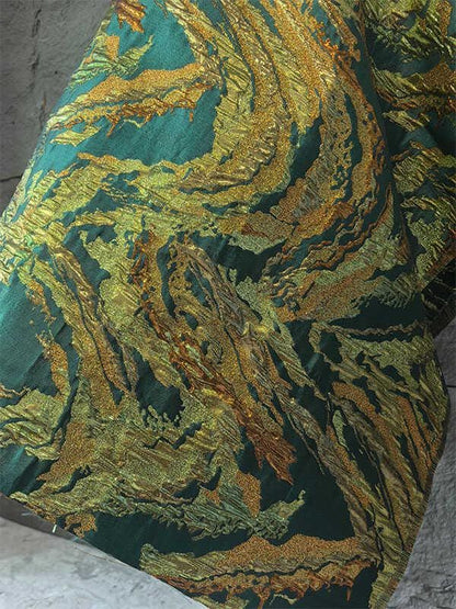 Gold Thread Jacquard Fabric: Green Mountain Upholstery, Costume, Decor (59" W)