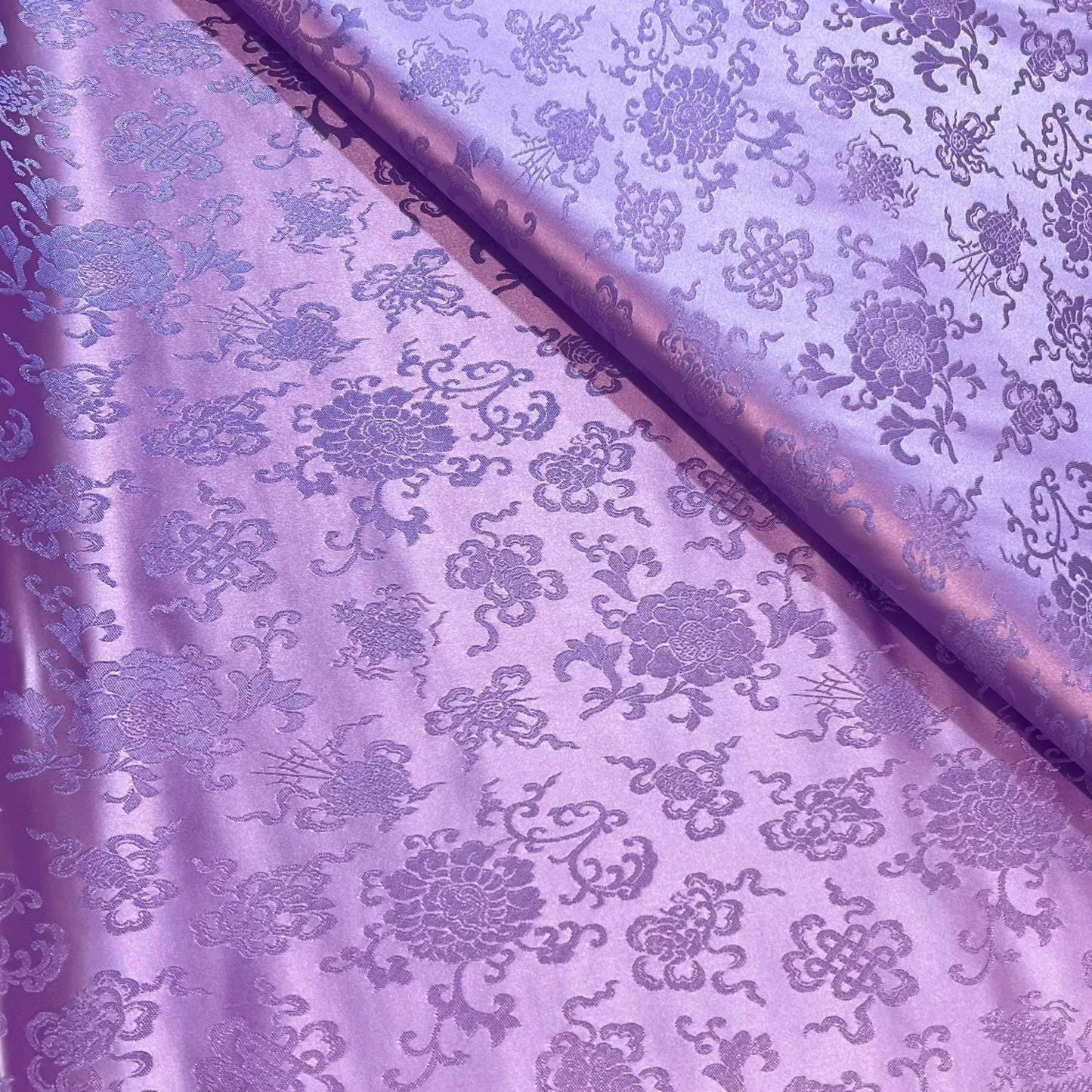 Silk Brocade Fabric: Mongolian Tibetan Double Fish Design, 29.5" Wide