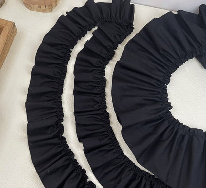 Black Cotton Ruffle Fabric Trim: DIY Doll Clothing, Decor - 3" Width