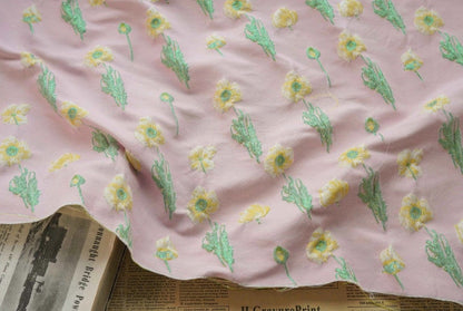 Pink Floral Jacquard Fabric: Reversible 3D Embossed Woven Material