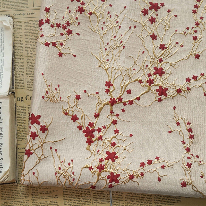 Gold Thread Jacquard Fabric: 3D Oil Painting Texture, 55" Wide