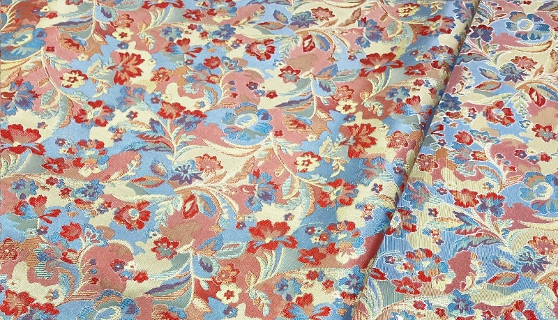 Pink Floral Brocade Fabric: Reversible Rayon Damask, 59" Wide