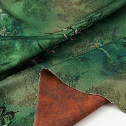 Butterfly Bamboo Tea Silk Satin Fabric: 59"W Upholstery, Costume, Cheongsam