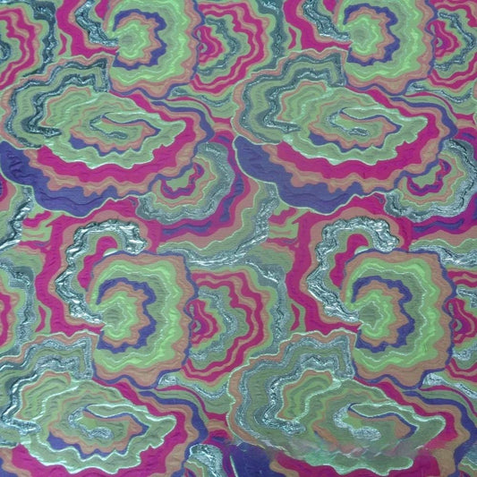Floral Jacquard Fabric: Gold Thread Elegant Multicolor Pattern, 59" Wide