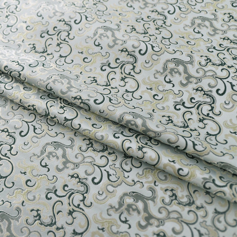 Tissu brocart Song : 150 cm, motif herbe bouclée, pour ameublement et costumes