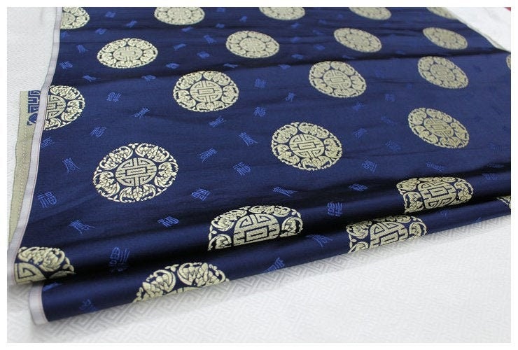 Floral Brocade Jacquard Satin Fabric with Chinese Fu Symbol