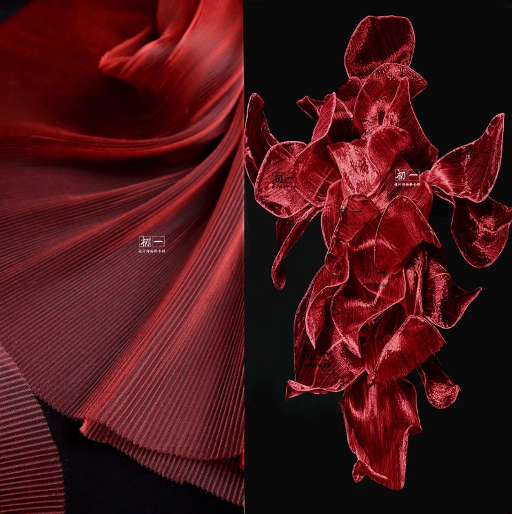 Pleated Organza Fabric: Water-Gloss Illusion, 55" Wide