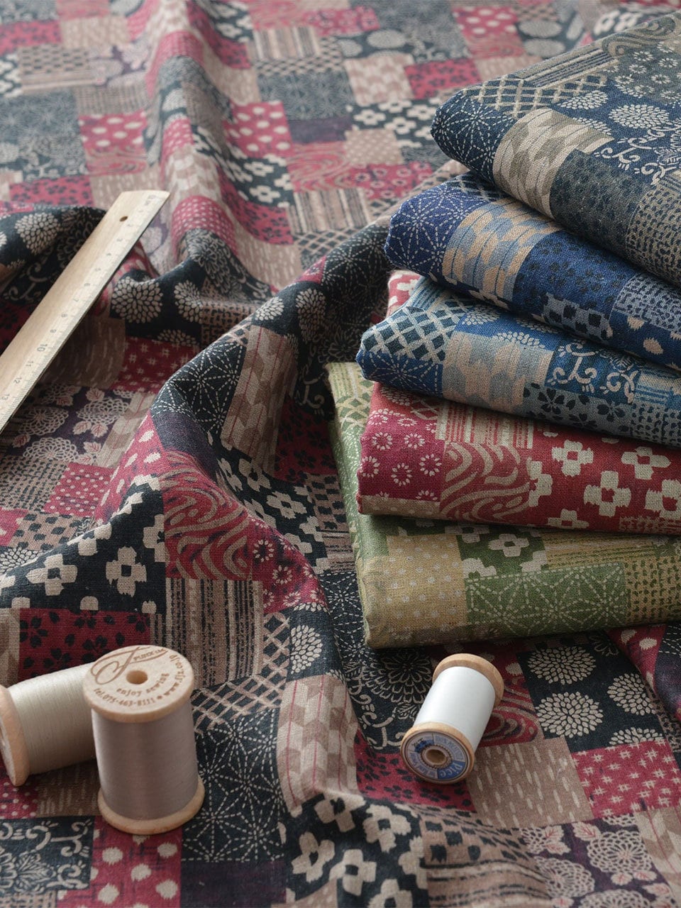 Japanese Patchwork Fabric: Cotton Linen Blend, Sewing Material (57" Wide)