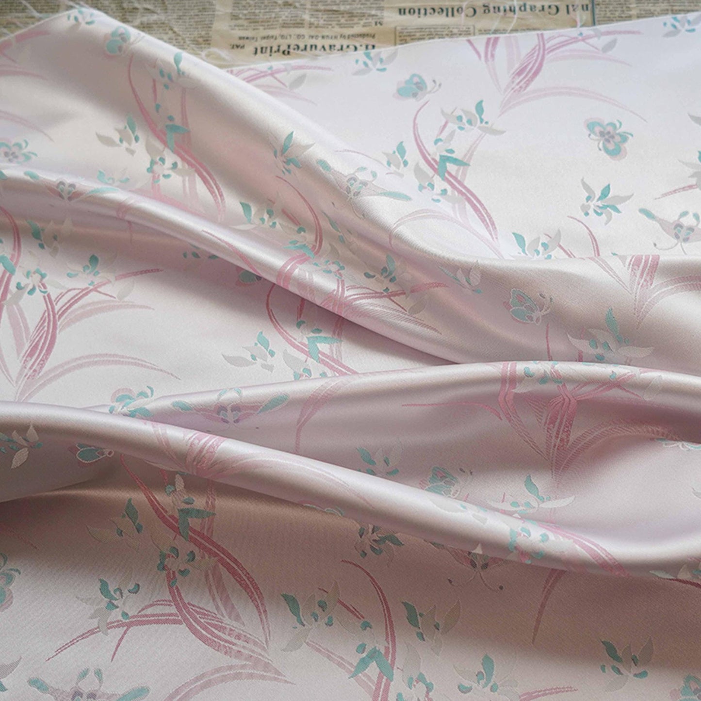 Orchid Brocade Fabric: 59"W Satin Jacquard Damask, Costume Decor