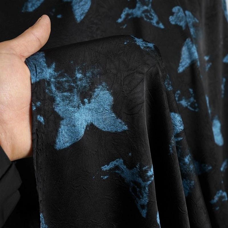 Blue Butterfly Tea Silk Satin Fabric: 58"W Rayon Blend