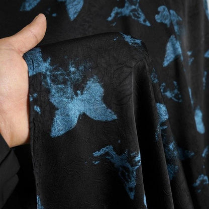 Blue Butterfly Tea Silk Satin Fabric: 58"W Rayon Blend