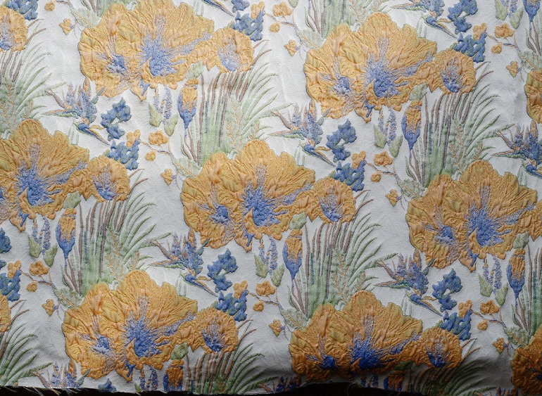 Vintage Rhubarb Jacquard Fabric: 3D Floral Designer Fabric, 60"W