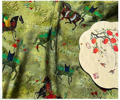 Galloping Horse Jacquard Xiangyun Silk ��� 100% Rayon Brocade Fabr"Wide