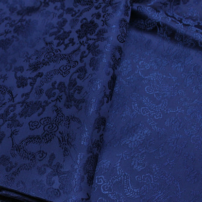 Tissu brocart bleu marine à motif dragon : mélange soie-rayonne, largeur 89 cm (35 po) - Vendu au mètre