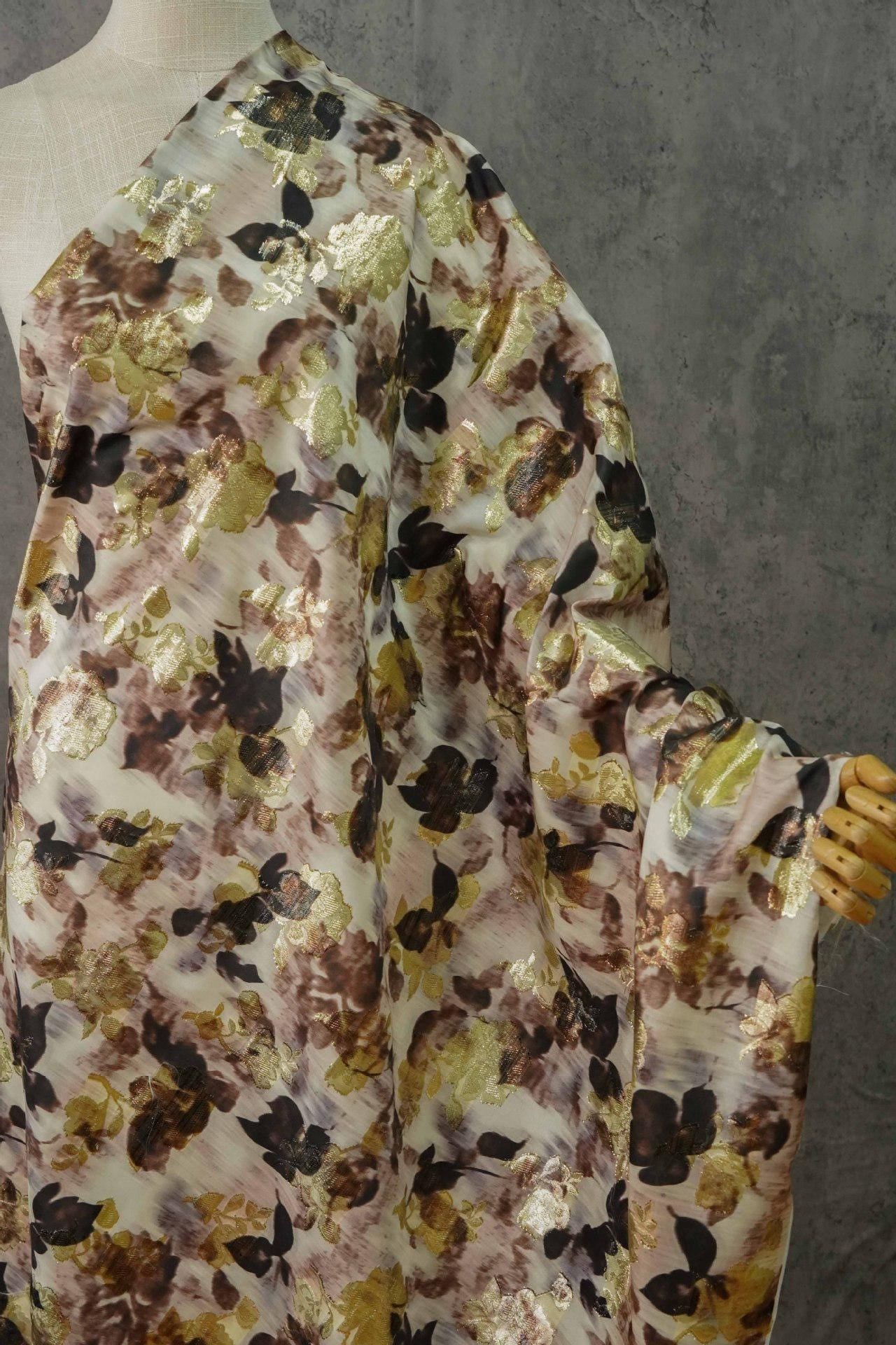 Gold Thread Jacquard Woven Cotton Fabric: 3D Embossed Texture, 53" Wide