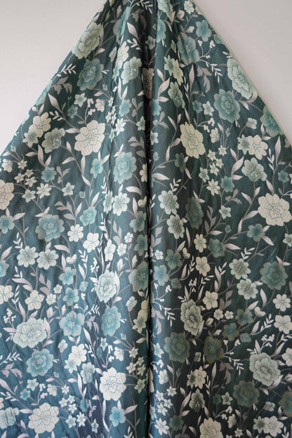 Japanese Floral Rayon Cotton Fabric: Blue Kimono Upholstery, 64"W