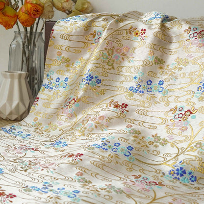 Gold Thread Jacquard Fabric: Retro Floral Upholstery, Costume, Decor