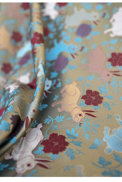 Gold Rabbit Brocade Fabric: 59"W Chinese Cheongsam Silk Rayon