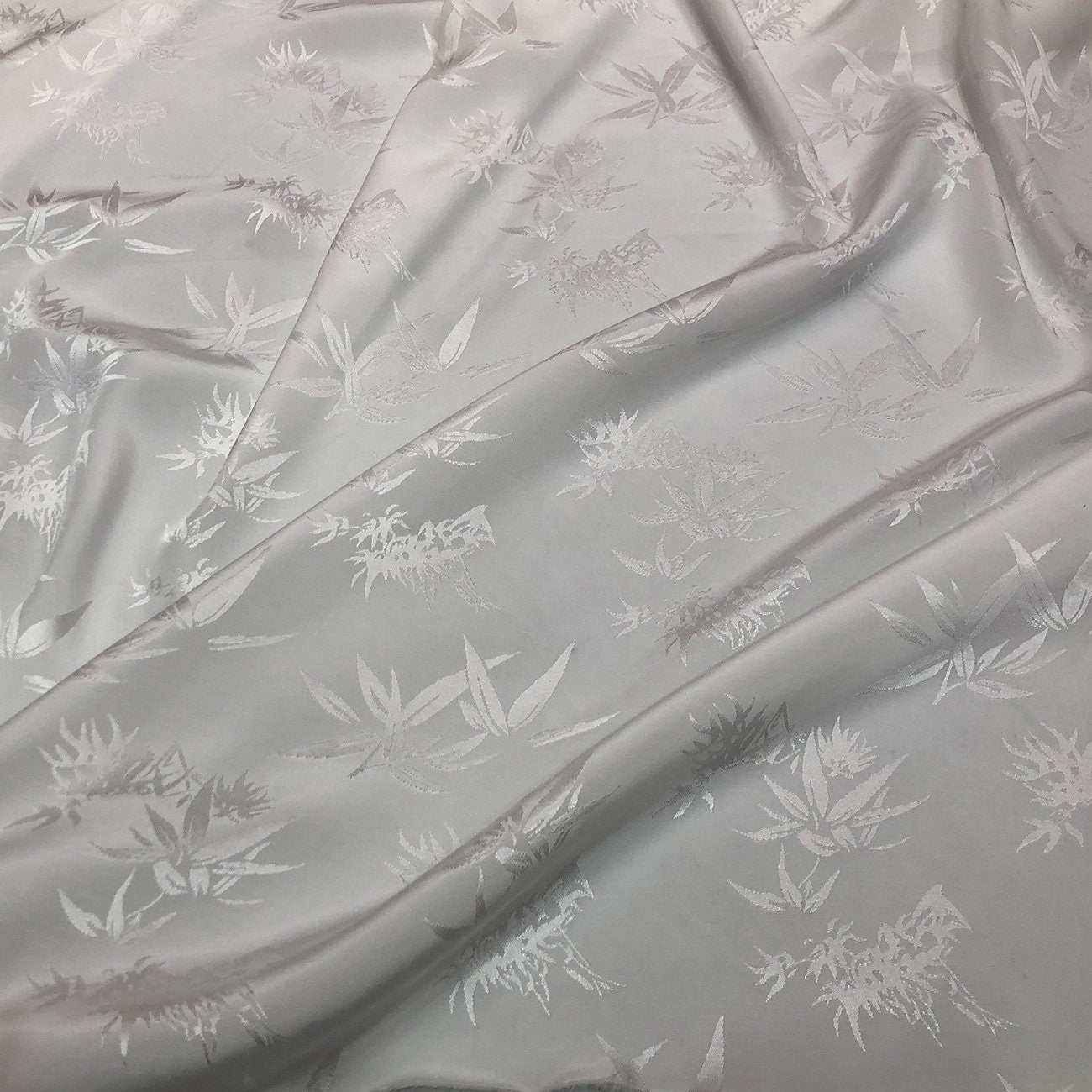 White Bamboo Jacquard Fabric: 59"W Cotton Rayon Blend