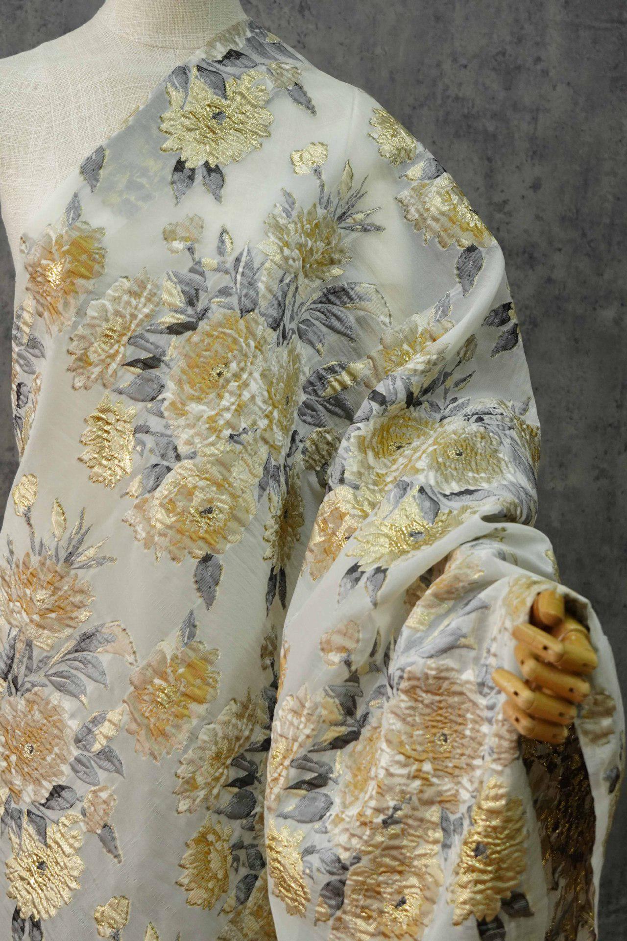 Gold Thread Floral Jacquard Fabric: 54" Wide, Upholstery & Costume
