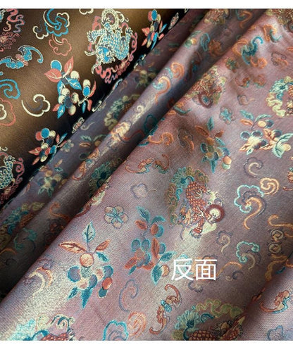 Tissu brocart de soie et rayonne couleur café ��� Kirin Fortune Patte" Large