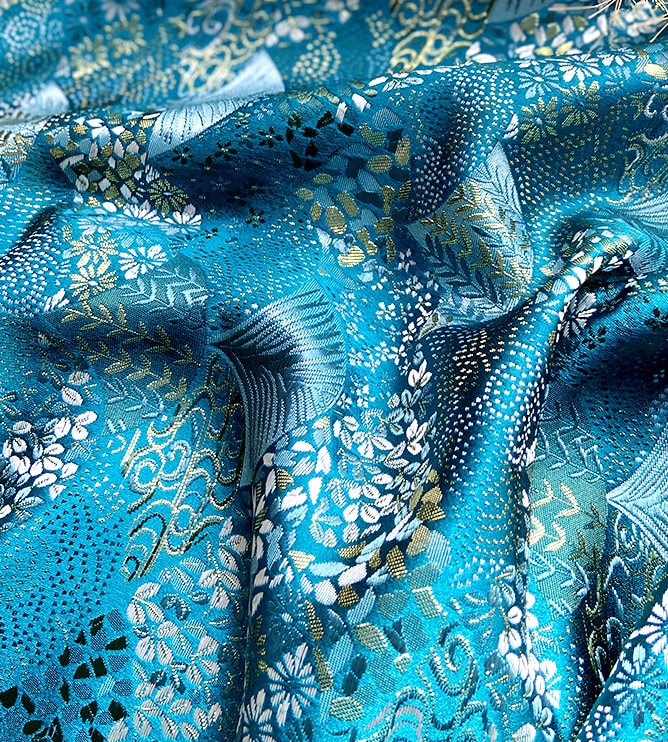 Tissu japonais Nishijin bleu sarcelle : Brocart de soie pour la couture