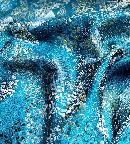 Tissu japonais Nishijin bleu sarcelle : Brocart de soie pour la couture
