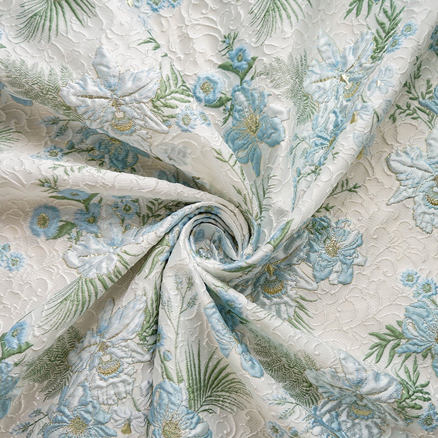 Gold Thread Floral Jacquard Fabric: 3D Texture, 55" Wide