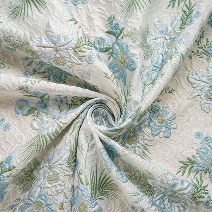 Gold Thread Floral Jacquard Fabric: 3D Texture, 55" Wide