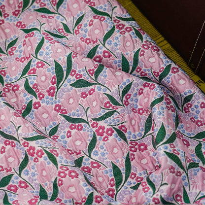 Pink Flower Jacquard Fabric: Embossed 3D Floral Design, 55" Wide
