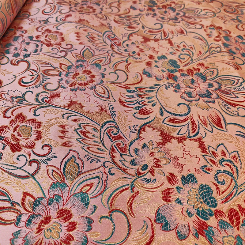 Tissu brocart à fleurs de pivoine : tissu de couture en rayonne pour cheongsam de 45 pouces de large