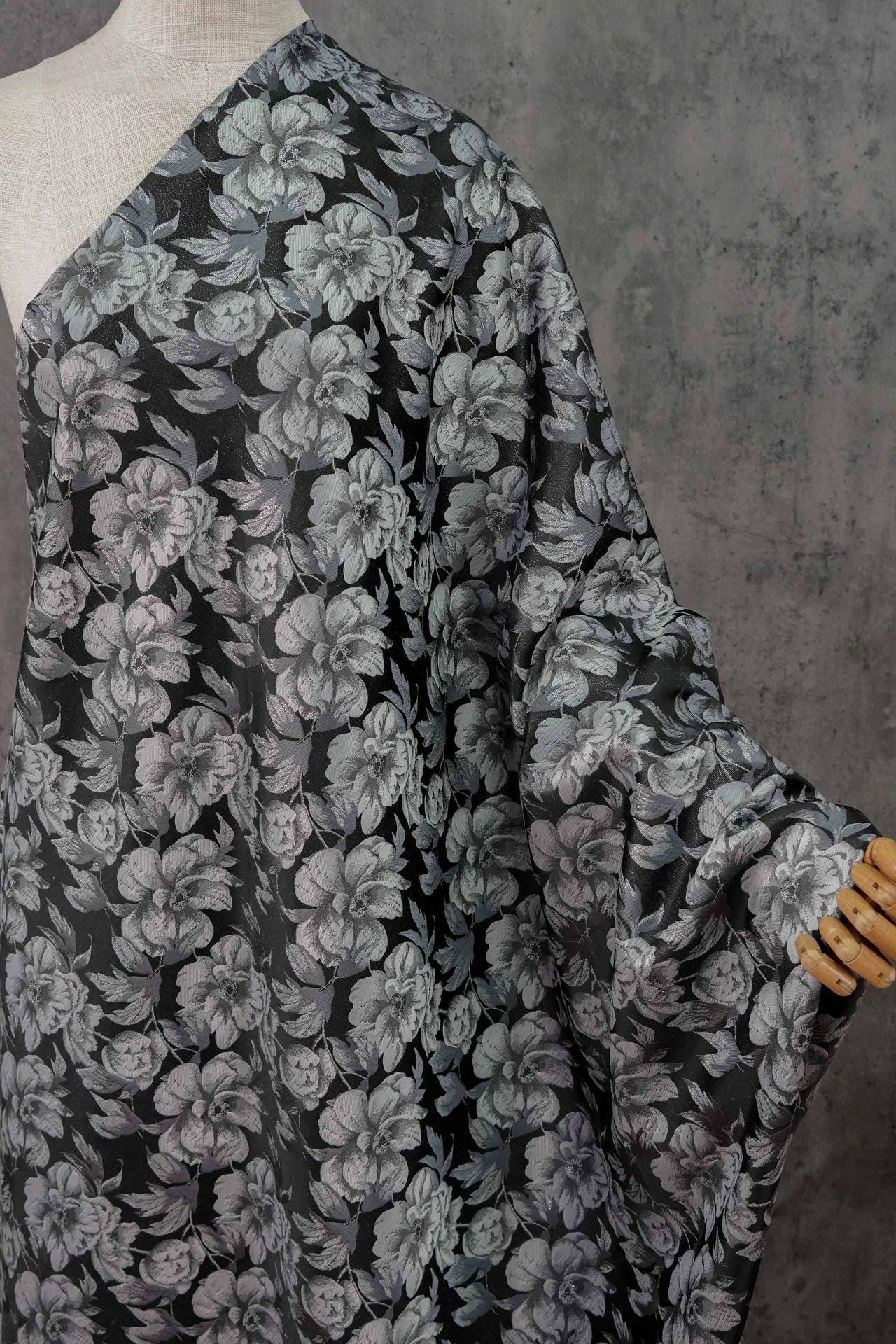 Gold & Silver Floral Jacquard Fabric - 65" Wide