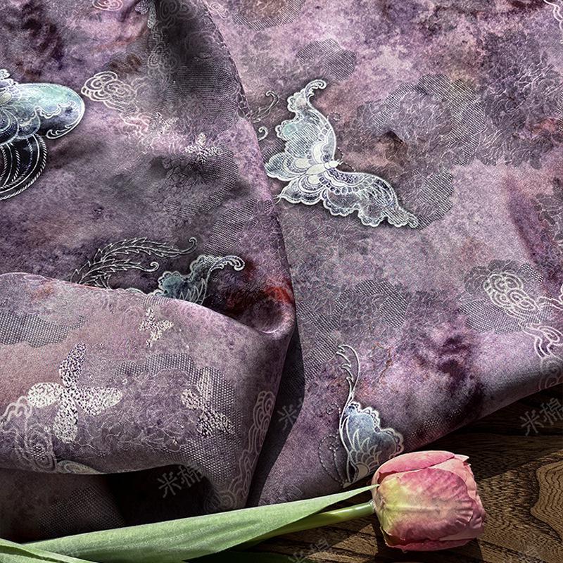 Tissu de soie Butterfly Dream - Jacquard Xiangyun Gambiered Canton Gauze, 150 cm de large