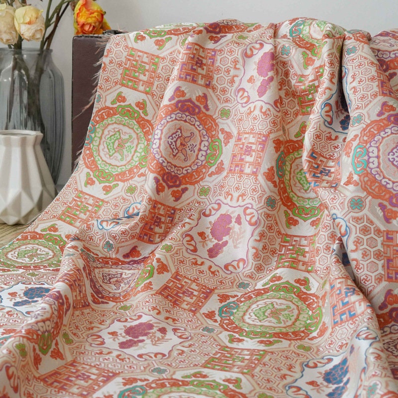 Asian Totem Jacquard Fabric: Upholstery, Costume, Decor - 59" Wide