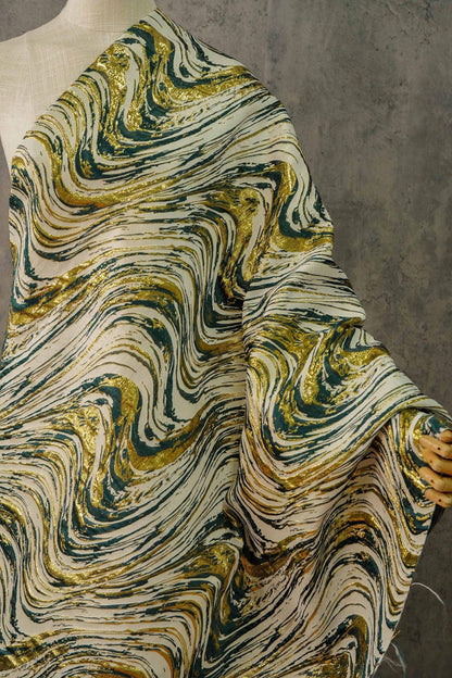Gold Thread Jacquard Fabric: Universe Galaxy Design, 55" Wide