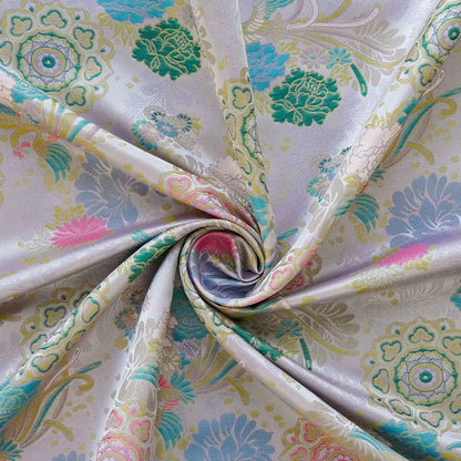 Beige Phoenix Song Brocade Fabric: 67"W Silk Rayon Blend
