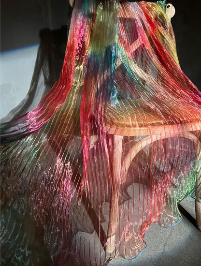Rainbow Waves Accordion Pleated Organza Fabric - 55"W