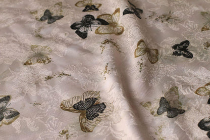 Floral Silky Satin Fabric: 59"W Ancient Painting Print