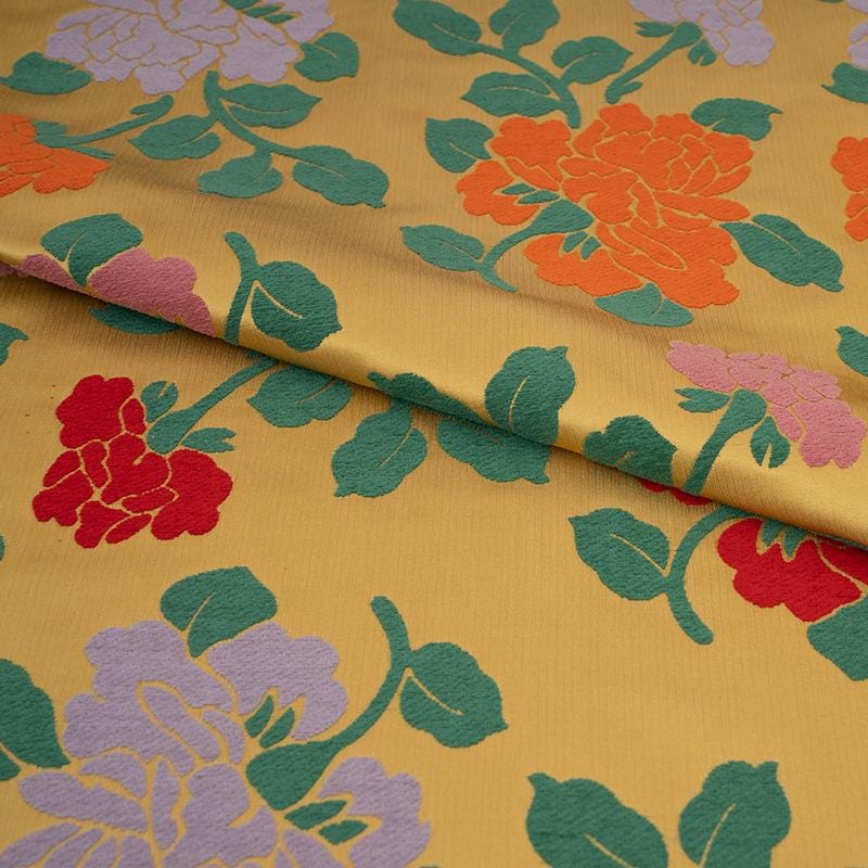 Floral Jacquard Velvet Satin Fabric: Japanese Wedding Drapery, 58"W