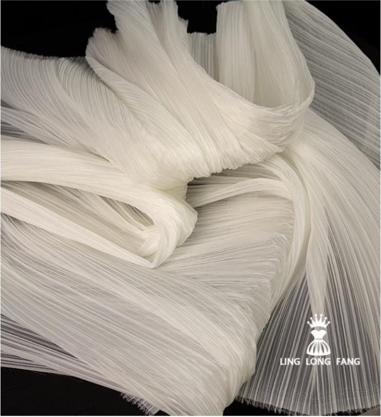 Matte Pleated Organza Fabric: 55" Wide Textured Polyester
