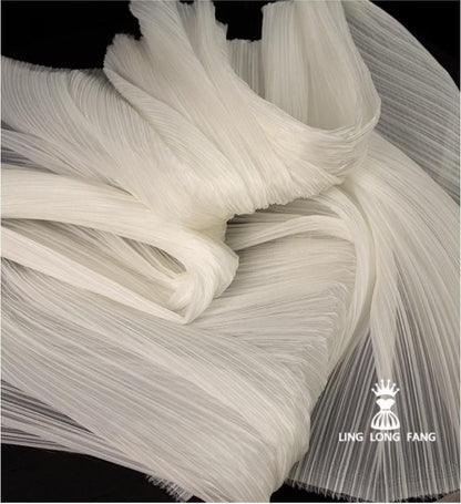Matte Pleated Organza Fabric: 55" Wide Textured Polyester