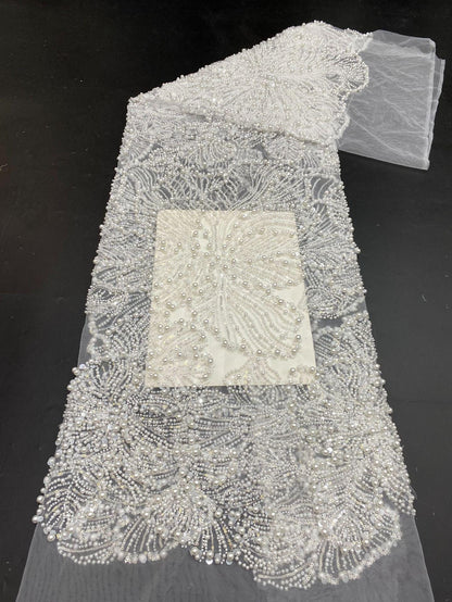 Luxury Pearl Sequin Embroidered Fabric ��� Bridal Wedding Dress, Evening Gown & Couture Fashion Textile, Wedding dress fabr"Wide