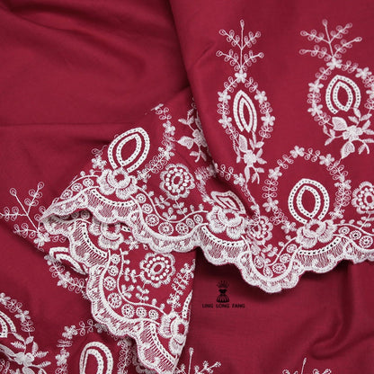 Floral Embroidery Cotton Fabric: Bilateral Lace Edge, 50" Wide