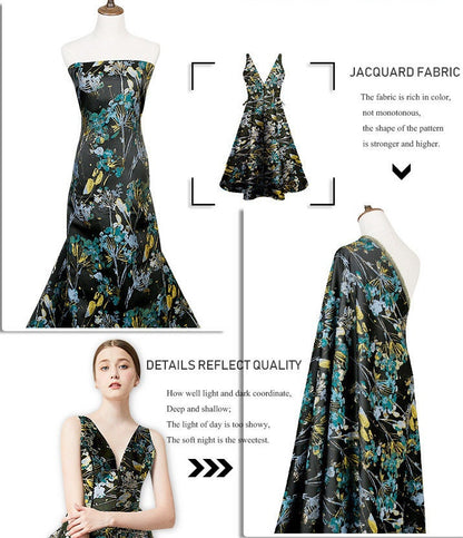 Gold Thread Floral Jacquard Fabric: 3D Texture Upholstery, Prom Dress, Sewing (57" W)