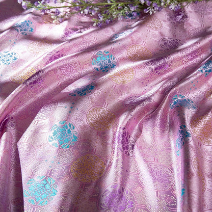 Tibetan Brocade Fabric: Lilac Lotus Pattern Rayon for Sewing & Upholstery