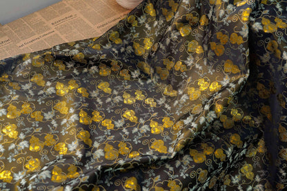 Gold Thread Jacquard Fabric: Black 3D Designer Upholstery, Costume & Sewing (65"W)